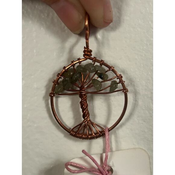 Handmade Copper and Serpentine Crystal Tree of life 3.5x2” Wall Decor - Picture 5 of 5